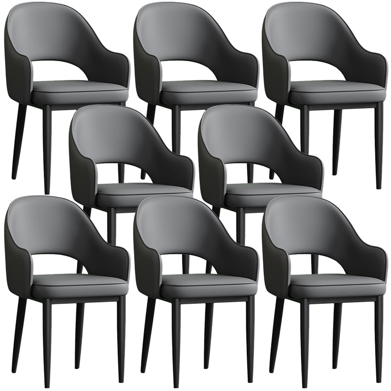 Scandinavian Meeting Room Open Back Arm Chair Matte Finish Leather Dining Chair Dark Gray 8 Piece Set Black Clearhalo 'Dining Chairs' 'Dining Tables & Seating' 'dining_chair' 'furn' 'furn_dining_chair' 'Furniture' 'Kitchen & Dining Furniture' 5272355