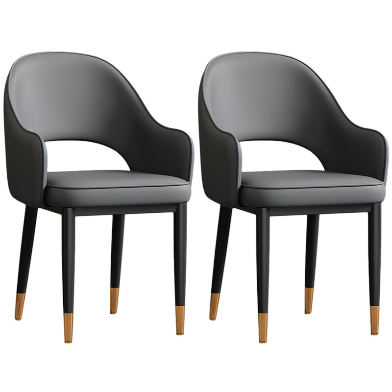 Scandinavian Meeting Room Open Back Arm Chair Matte Finish Leather Dining Chair Dark Gray 2 Piece Set Black Gold Clearhalo 'Dining Chairs' 'Dining Tables & Seating' 'dining_chair' 'furn' 'furn_dining_chair' 'Furniture' 'Kitchen & Dining Furniture' 5272357