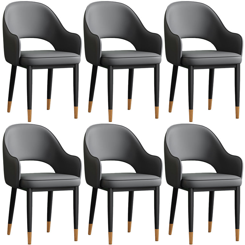 Scandinavian Meeting Room Open Back Arm Chair Matte Finish Leather Dining Chair Dark Gray 6 Piece Set Black Gold Clearhalo 'Dining Chairs' 'Dining Tables & Seating' 'dining_chair' 'furn' 'furn_dining_chair' 'Furniture' 'Kitchen & Dining Furniture' 5272362