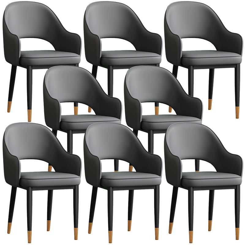 Scandinavian Meeting Room Open Back Arm Chair Matte Finish Leather Dining Chair Dark Gray 8 Piece Set Black Gold Clearhalo 'Dining Chairs' 'Dining Tables & Seating' 'dining_chair' 'furn' 'furn_dining_chair' 'Furniture' 'Kitchen & Dining Furniture' 5272363