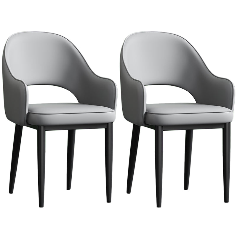 Scandinavian Meeting Room Open Back Arm Chair Matte Finish Leather Dining Chair Light Gray 2 Piece Set Black Clearhalo 'Dining Chairs' 'Dining Tables & Seating' 'dining_chair' 'furn' 'furn_dining_chair' 'Furniture' 'Kitchen & Dining Furniture' 5272366