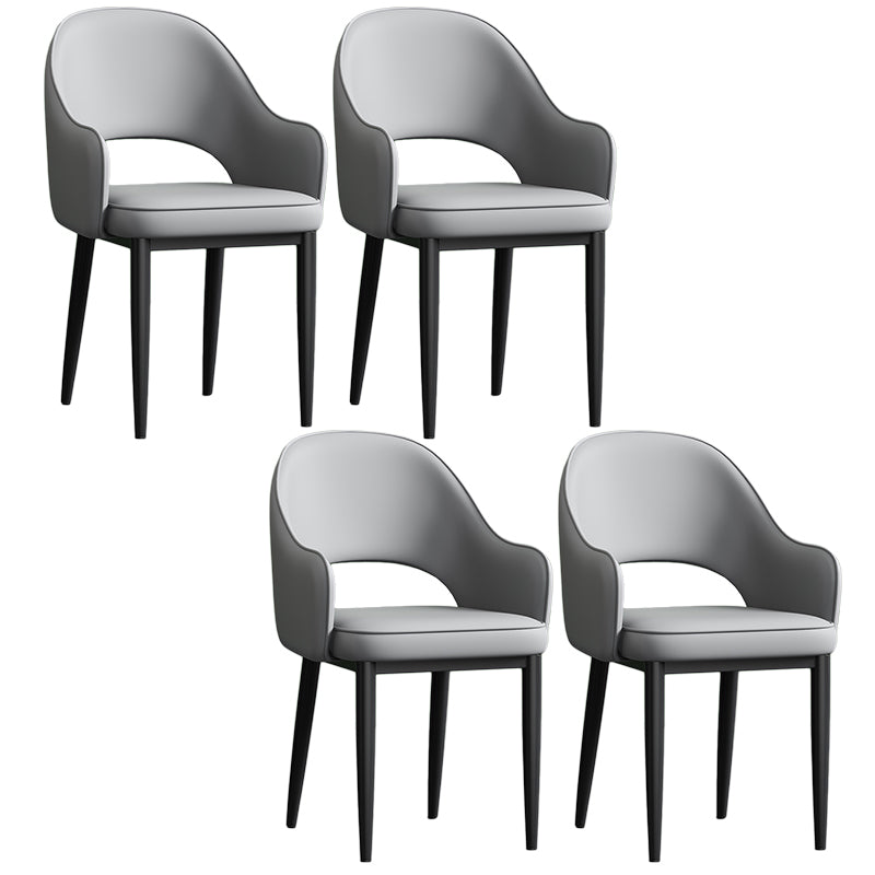 Scandinavian Meeting Room Open Back Arm Chair Matte Finish Leather Dining Chair Light Gray 4 Piece Set Black Clearhalo 'Dining Chairs' 'Dining Tables & Seating' 'dining_chair' 'furn' 'furn_dining_chair' 'Furniture' 'Kitchen & Dining Furniture' 5272367