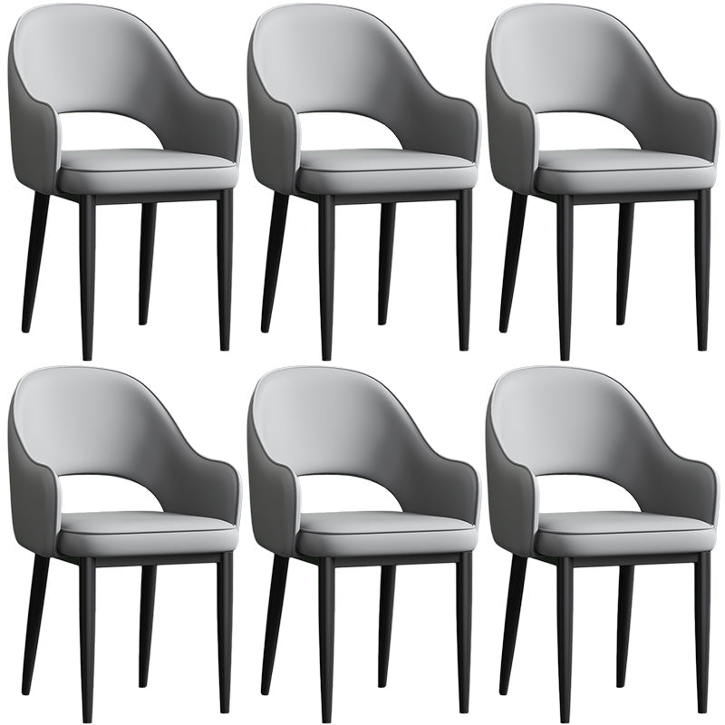 Scandinavian Meeting Room Open Back Arm Chair Matte Finish Leather Dining Chair Light Gray 6 Piece Set Black Clearhalo 'Dining Chairs' 'Dining Tables & Seating' 'dining_chair' 'furn' 'furn_dining_chair' 'Furniture' 'Kitchen & Dining Furniture' 5272370