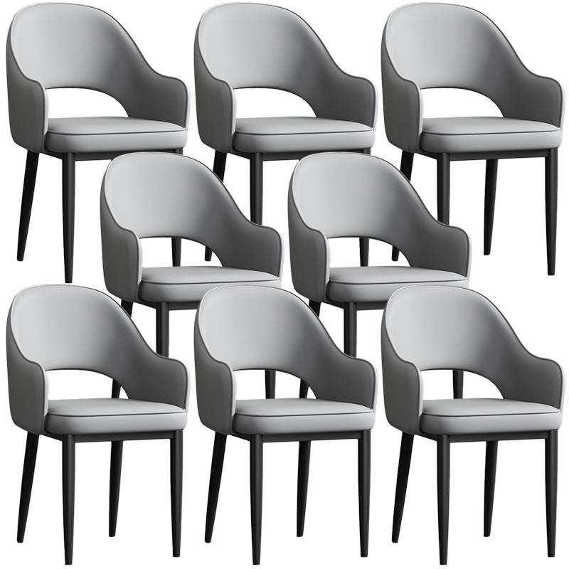 Scandinavian Meeting Room Open Back Arm Chair Matte Finish Leather Dining Chair Light Gray 8 Piece Set Black Clearhalo 'Dining Chairs' 'Dining Tables & Seating' 'dining_chair' 'furn' 'furn_dining_chair' 'Furniture' 'Kitchen & Dining Furniture' 5272372