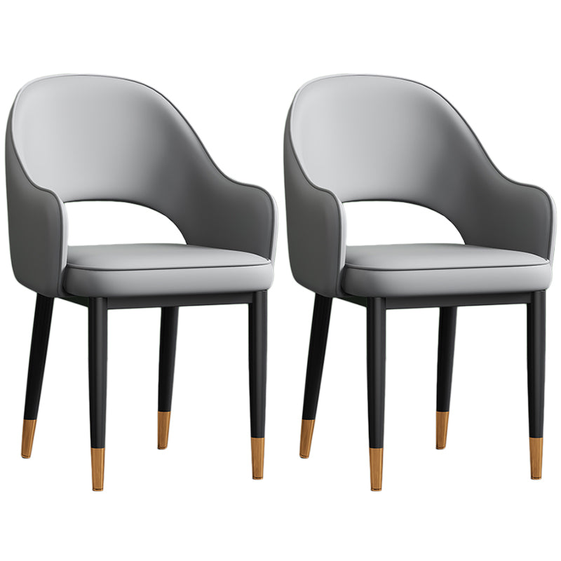Scandinavian Meeting Room Open Back Arm Chair Matte Finish Leather Dining Chair Light Gray 2 Piece Set Black Gold Clearhalo 'Dining Chairs' 'Dining Tables & Seating' 'dining_chair' 'furn' 'furn_dining_chair' 'Furniture' 'Kitchen & Dining Furniture' 5272374
