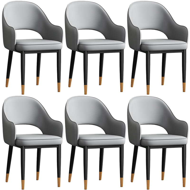 Scandinavian Meeting Room Open Back Arm Chair Matte Finish Leather Dining Chair Light Gray 6 Piece Set Black Gold Clearhalo 'Dining Chairs' 'Dining Tables & Seating' 'dining_chair' 'furn' 'furn_dining_chair' 'Furniture' 'Kitchen & Dining Furniture' 5272377