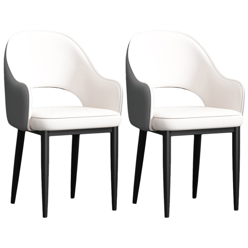Scandinavian Meeting Room Open Back Arm Chair Matte Finish Leather Dining Chair White 2 Piece Set Black Clearhalo 'Dining Chairs' 'Dining Tables & Seating' 'dining_chair' 'furn' 'furn_dining_chair' 'Furniture' 'Kitchen & Dining Furniture' 5272380
