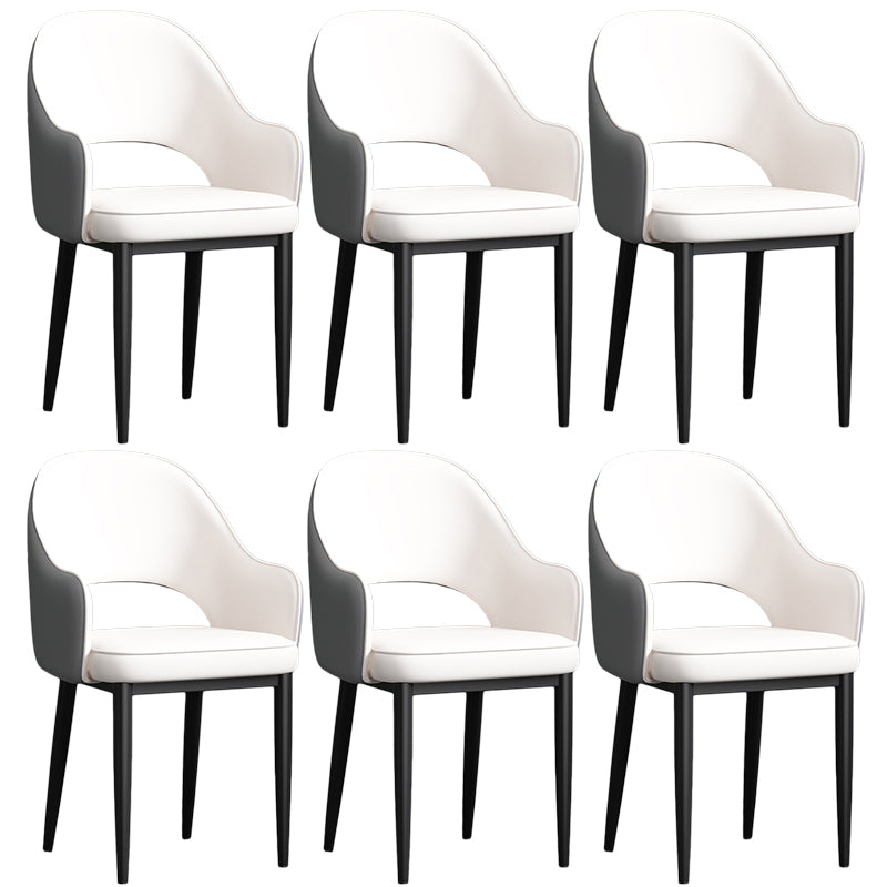 Scandinavian Meeting Room Open Back Arm Chair Matte Finish Leather Dining Chair White 6 Piece Set Black Clearhalo 'Dining Chairs' 'Dining Tables & Seating' 'dining_chair' 'furn' 'furn_dining_chair' 'Furniture' 'Kitchen & Dining Furniture' 5272382