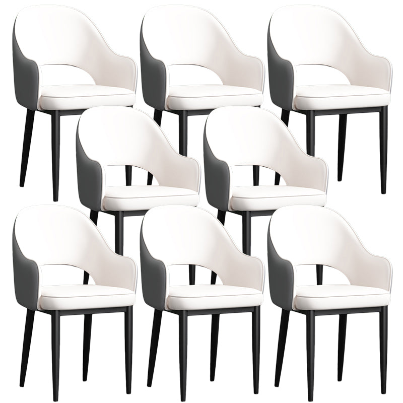 Scandinavian Meeting Room Open Back Arm Chair Matte Finish Leather Dining Chair White 8 Piece Set Black Clearhalo 'Dining Chairs' 'Dining Tables & Seating' 'dining_chair' 'furn' 'furn_dining_chair' 'Furniture' 'Kitchen & Dining Furniture' 5272383