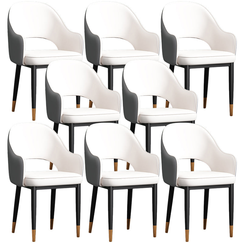Scandinavian Meeting Room Open Back Arm Chair Matte Finish Leather Dining Chair White 8 Piece Set Black Gold Clearhalo 'Dining Chairs' 'Dining Tables & Seating' 'dining_chair' 'furn' 'furn_dining_chair' 'Furniture' 'Kitchen & Dining Furniture' 5272387