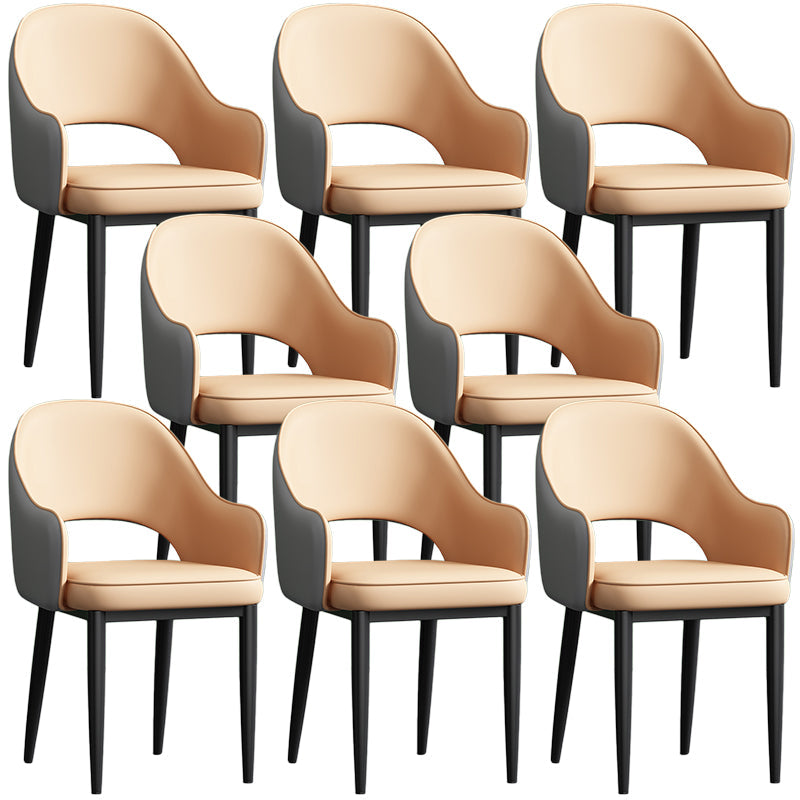 Scandinavian Meeting Room Open Back Arm Chair Matte Finish Leather Dining Chair Pink 8 Piece Set Black Clearhalo 'Dining Chairs' 'Dining Tables & Seating' 'dining_chair' 'furn' 'furn_dining_chair' 'Furniture' 'Kitchen & Dining Furniture' 5272391