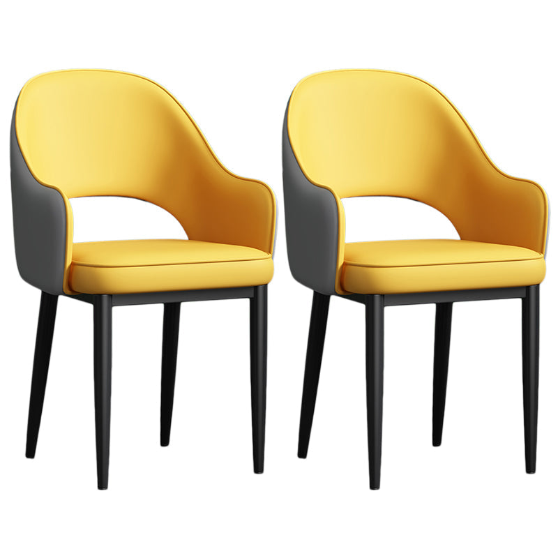 Scandinavian Meeting Room Open Back Arm Chair Matte Finish Leather Dining Chair Yellow 2 Piece Set Black Clearhalo 'Dining Chairs' 'Dining Tables & Seating' 'dining_chair' 'furn' 'furn_dining_chair' 'Furniture' 'Kitchen & Dining Furniture' 5272396