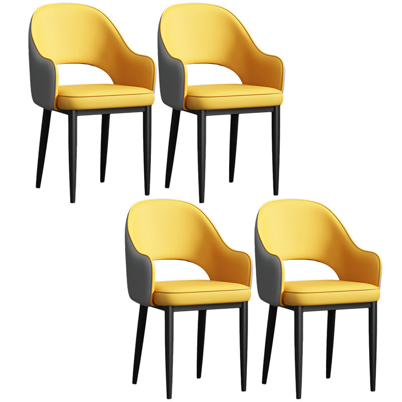 Scandinavian Meeting Room Open Back Arm Chair Matte Finish Leather Dining Chair Yellow 4 Piece Set Black Clearhalo 'Dining Chairs' 'Dining Tables & Seating' 'dining_chair' 'furn' 'furn_dining_chair' 'Furniture' 'Kitchen & Dining Furniture' 5272397