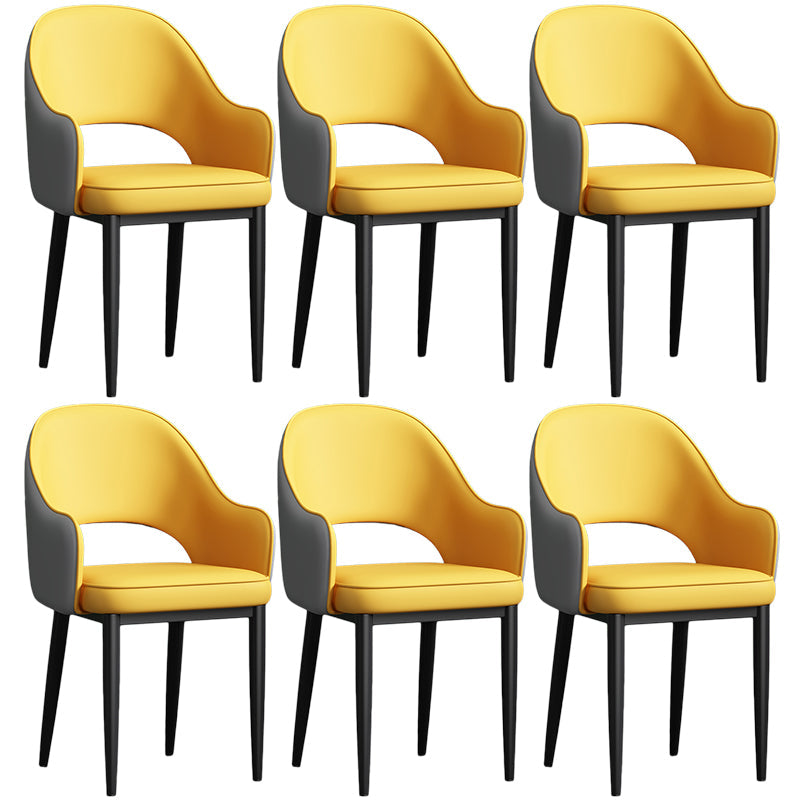 Scandinavian Meeting Room Open Back Arm Chair Matte Finish Leather Dining Chair Yellow 6 Piece Set Black Clearhalo 'Dining Chairs' 'Dining Tables & Seating' 'dining_chair' 'furn' 'furn_dining_chair' 'Furniture' 'Kitchen & Dining Furniture' 5272398