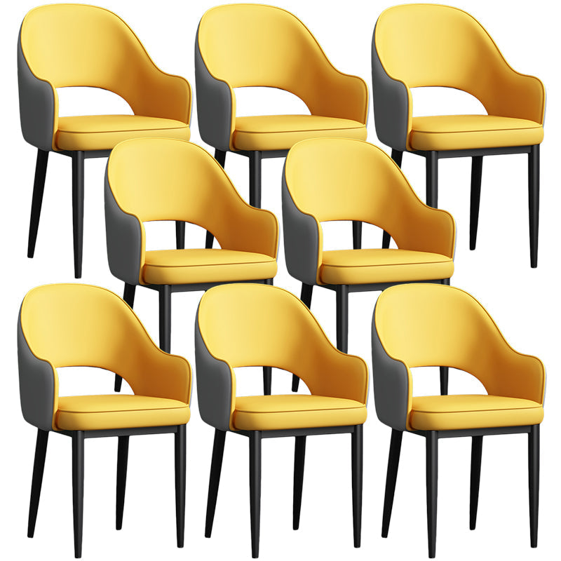 Scandinavian Meeting Room Open Back Arm Chair Matte Finish Leather Dining Chair Yellow 8 Piece Set Black Clearhalo 'Dining Chairs' 'Dining Tables & Seating' 'dining_chair' 'furn' 'furn_dining_chair' 'Furniture' 'Kitchen & Dining Furniture' 5272399
