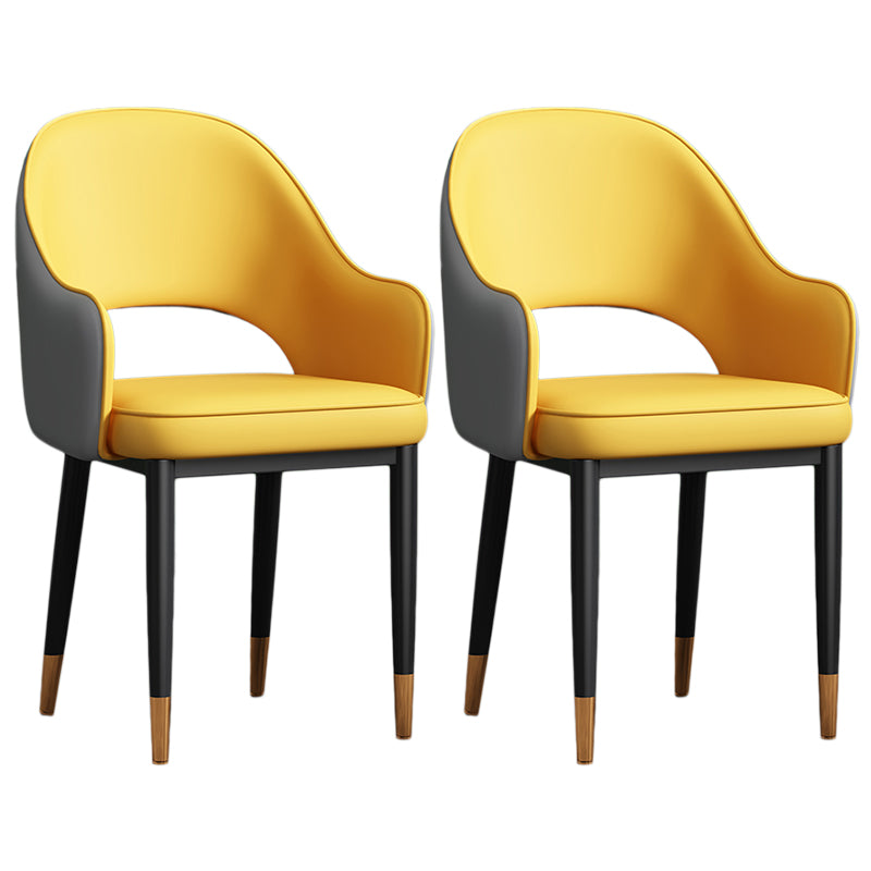 Scandinavian Meeting Room Open Back Arm Chair Matte Finish Leather Dining Chair Yellow 2 Piece Set Black Gold Clearhalo 'Dining Chairs' 'Dining Tables & Seating' 'dining_chair' 'furn' 'furn_dining_chair' 'Furniture' 'Kitchen & Dining Furniture' 5272400