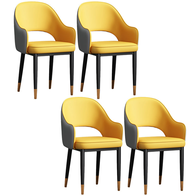 Scandinavian Meeting Room Open Back Arm Chair Matte Finish Leather Dining Chair Yellow 4 Piece Set Black Gold Clearhalo 'Dining Chairs' 'Dining Tables & Seating' 'dining_chair' 'furn' 'furn_dining_chair' 'Furniture' 'Kitchen & Dining Furniture' 5272401