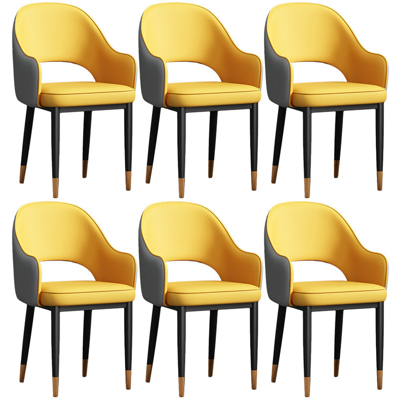 Scandinavian Meeting Room Open Back Arm Chair Matte Finish Leather Dining Chair Yellow 6 Piece Set Black Gold Clearhalo 'Dining Chairs' 'Dining Tables & Seating' 'dining_chair' 'furn' 'furn_dining_chair' 'Furniture' 'Kitchen & Dining Furniture' 5272402