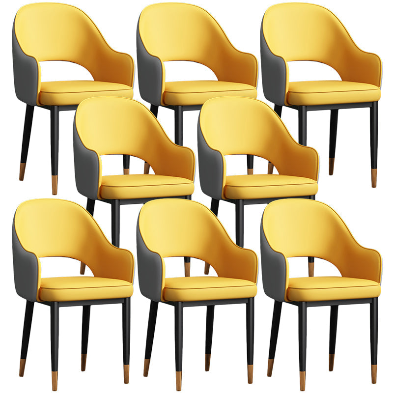 Scandinavian Meeting Room Open Back Arm Chair Matte Finish Leather Dining Chair Yellow 8 Piece Set Black Gold Clearhalo 'Dining Chairs' 'Dining Tables & Seating' 'dining_chair' 'furn' 'furn_dining_chair' 'Furniture' 'Kitchen & Dining Furniture' 5272403