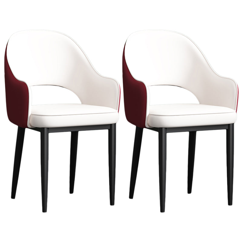Scandinavian Meeting Room Open Back Arm Chair Matte Finish Leather Dining Chair White-Red 2 Piece Set Black Clearhalo 'Dining Chairs' 'Dining Tables & Seating' 'dining_chair' 'furn' 'furn_dining_chair' 'Furniture' 'Kitchen & Dining Furniture' 5272404