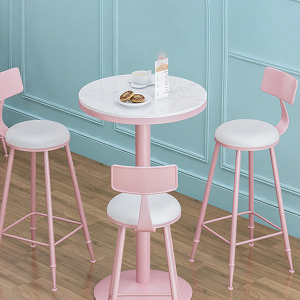 1/3/4/5 Piezas Mesa de barra de color rosa industrial Juego de bistro redondo con tapa de mármol de imitación blanca