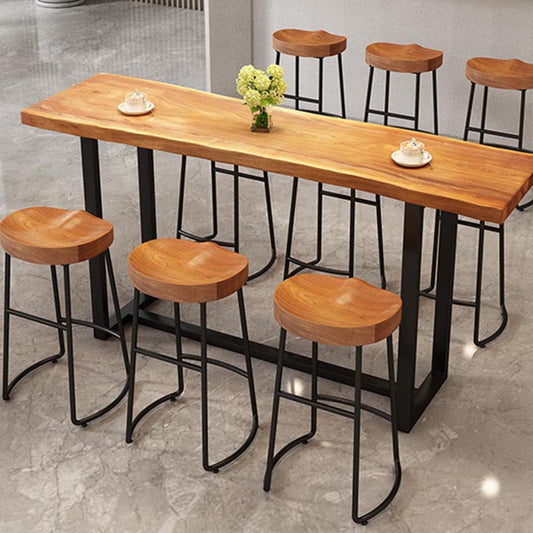 Zeitgenössischer Massivholz -Barhocker Metalbarhocker mit konturiertem Sitz