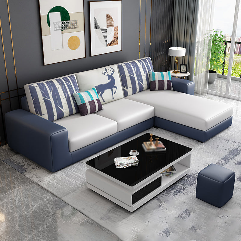 Cotton Blend Sofa and Faux Leather Square Arm Pillowed Back Cushions Sectionals Faux Leather Beige Clearhalo 'furn' 'furn_sectionals' 'Furniture' 'Living Room Furniture' 'Sectionals' 5272545