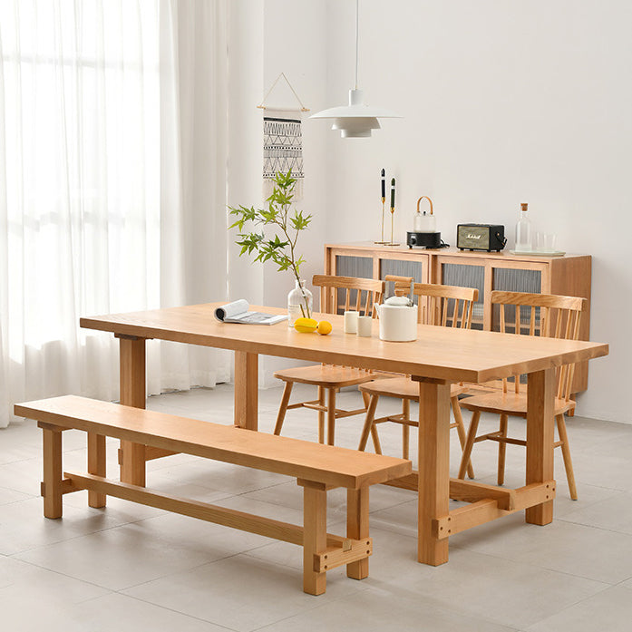 Set tavolo e panca moderni rettangolari Set da pranzo in legno massello da 1/2/3/5/9 pezzi