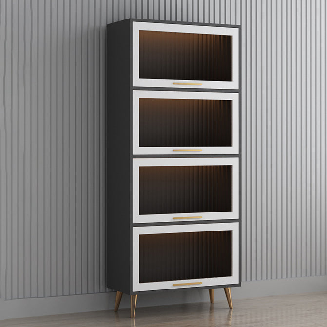 Modern 1-door Sideboard in White and Black Glass for Living Home 24"L x 14"W x 65"H Grey Clearhalo 'buffet_sideboard' 'Buffets & Sideboards' 'furn' 'furn_buffet_sideboard' 'Furniture' 'Kitchen & Dining Furniture' 5275499