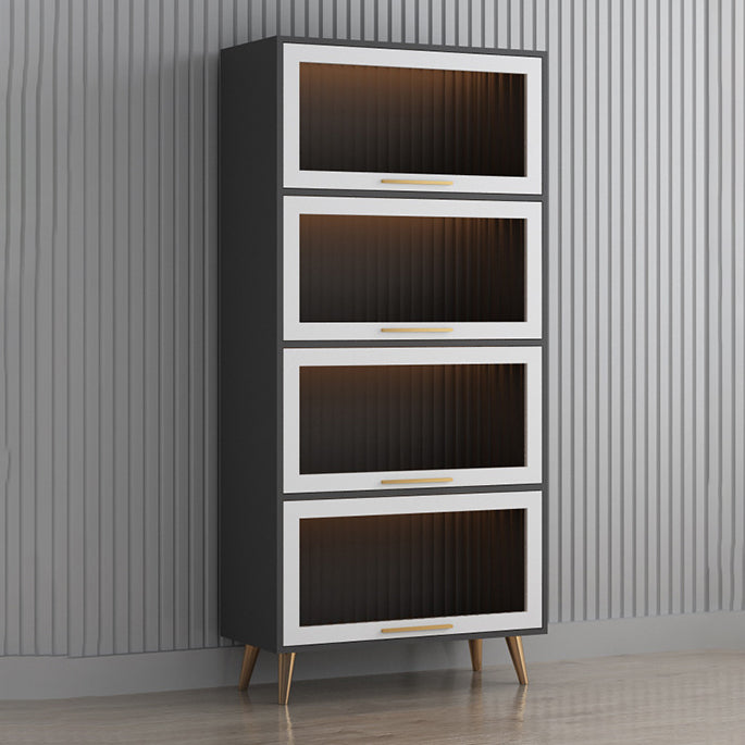 Modern 1-door Sideboard in White and Black Glass for Living Home 31"L x 14"W x 65"H Grey Clearhalo 'buffet_sideboard' 'Buffets & Sideboards' 'furn' 'furn_buffet_sideboard' 'Furniture' 'Kitchen & Dining Furniture' 5275501