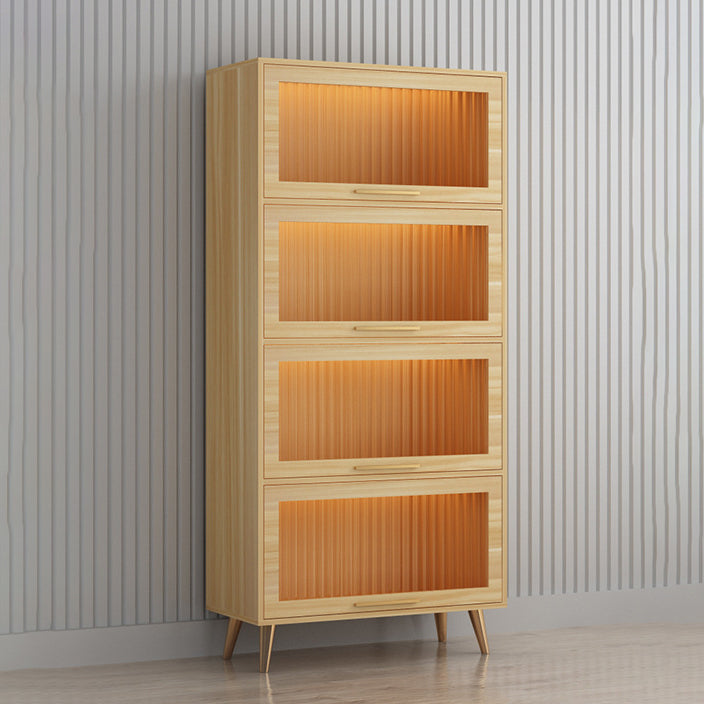 Modern 1-door Sideboard in White and Black Glass for Living Home 31"L x 14"W x 65"H Walnut Clearhalo 'buffet_sideboard' 'Buffets & Sideboards' 'furn' 'furn_buffet_sideboard' 'Furniture' 'Kitchen & Dining Furniture' 5275505