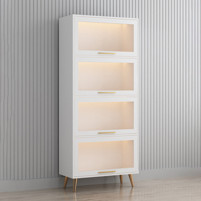 Modern 1-door Sideboard in White and Black Glass for Living Home 24"L x 14"W x 65"H Off-White Clearhalo 'buffet_sideboard' 'Buffets & Sideboards' 'furn' 'furn_buffet_sideboard' 'Furniture' 'Kitchen & Dining Furniture' 5275506