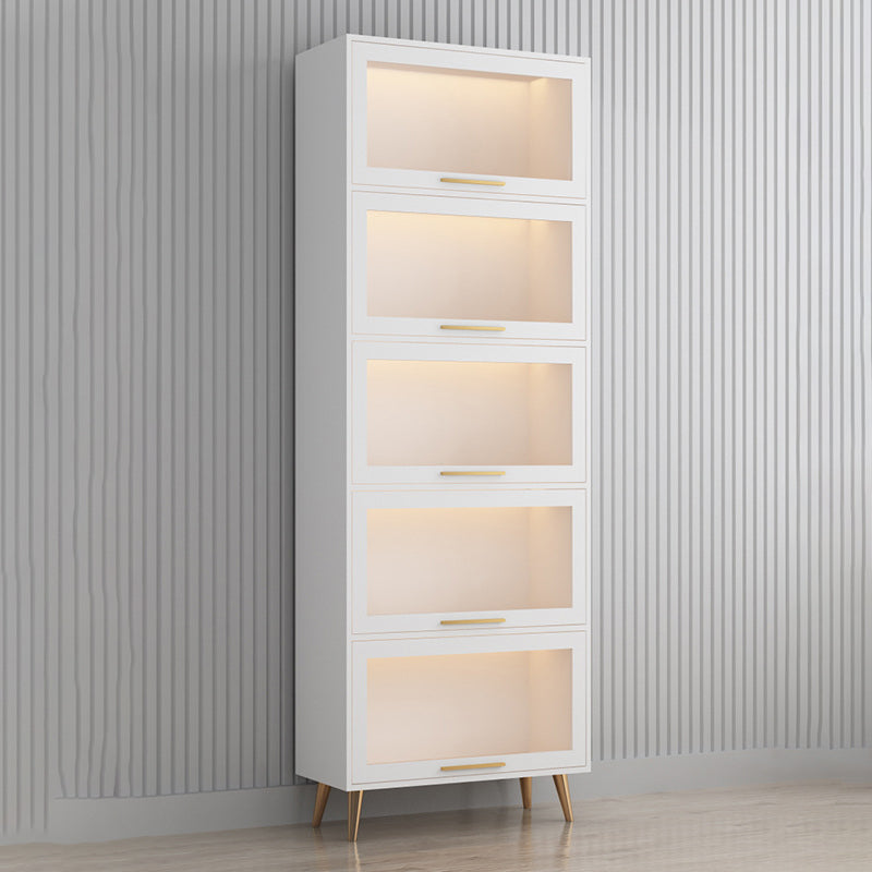 Modern 1-door Sideboard in White and Black Glass for Living Home 24"L x 14"W x 79"H Off-White Clearhalo 'buffet_sideboard' 'Buffets & Sideboards' 'furn' 'furn_buffet_sideboard' 'Furniture' 'Kitchen & Dining Furniture' 5275507