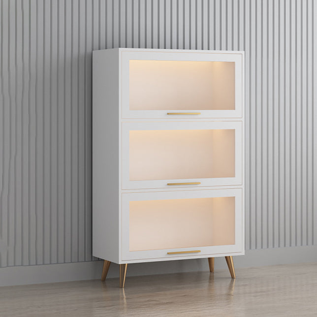 Modern 1-door Sideboard in White and Black Glass for Living Home 31"L x 14"W x 50"H Off-White Clearhalo 'buffet_sideboard' 'Buffets & Sideboards' 'furn' 'furn_buffet_sideboard' 'Furniture' 'Kitchen & Dining Furniture' 5275509