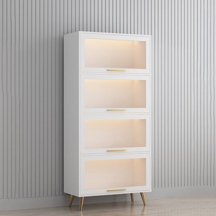 Modern 1-door Sideboard in White and Black Glass for Living Home 31"L x 14"W x 65"H Off-White Clearhalo 'buffet_sideboard' 'Buffets & Sideboards' 'furn' 'furn_buffet_sideboard' 'Furniture' 'Kitchen & Dining Furniture' 5275510