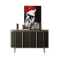Glam Style Sideboard Stone Top Sideboard with Door for Living Room 59"L x 16"W x 35"H Black Clearhalo 'buffet_sideboard' 'Buffets & Sideboards' 'furn' 'furn_buffet_sideboard' 'Furniture' 'Kitchen & Dining Furniture' 5275688