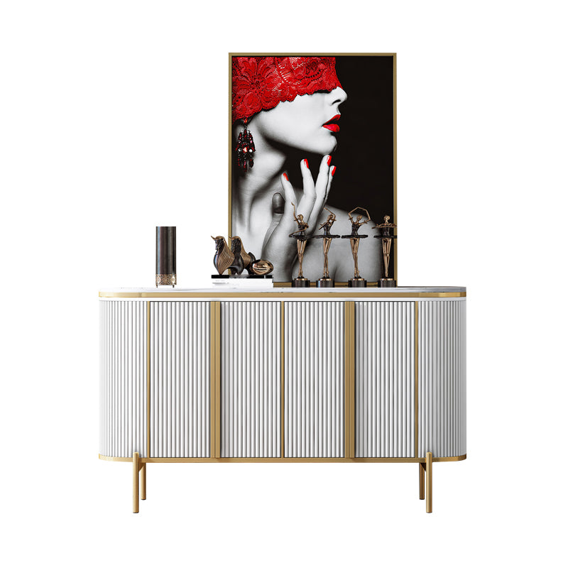 Glam Style Sideboard Stone Top Sideboard with Door for Living Room 59"L x 16"W x 35"H White Clearhalo 'buffet_sideboard' 'Buffets & Sideboards' 'furn' 'furn_buffet_sideboard' 'Furniture' 'Kitchen & Dining Furniture' 5275692