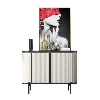 Glam Style Sideboard Stone Top Sideboard with Door for Living Room 47"L x 16"W x 35"H Off-White Clearhalo 'buffet_sideboard' 'Buffets & Sideboards' 'furn' 'furn_buffet_sideboard' 'Furniture' 'Kitchen & Dining Furniture' 5275700