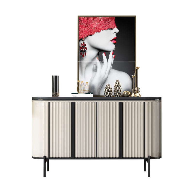 Glam Style Sideboard Stone Top Sideboard with Door for Living Room 59"L x 16"W x 35"H Off-White Clearhalo 'buffet_sideboard' 'Buffets & Sideboards' 'furn' 'furn_buffet_sideboard' 'Furniture' 'Kitchen & Dining Furniture' 5275701