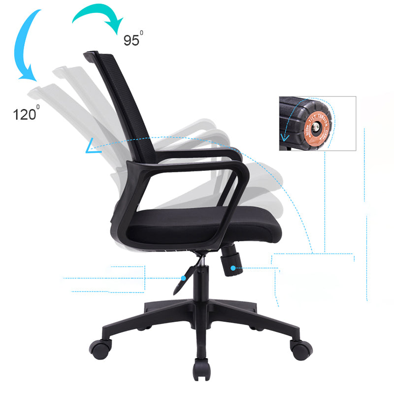 Schwarzer Fixed Arms Office Stuhl für zeitgenössische Nylonrahmennetzstuhl Stuhl