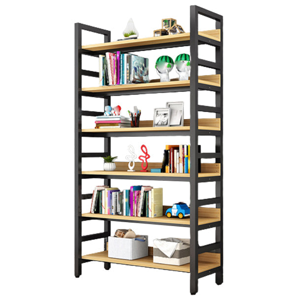 Modern Style Bookshelf Black Frame and Wood Bookcase for Office 39.4"L x 11.8"W x 85.8"H Clearhalo 'Bookcases' 'furn' 'furn_bookcases' 'Furniture' 'Office Furniture' 5276337