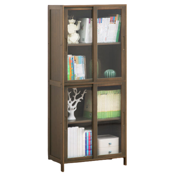 Vertical Bookcase with Doors Bamboo Book Shelf for Home Office