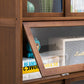 Vertical Bookcase with Doors Bamboo Book Shelf for Home Office