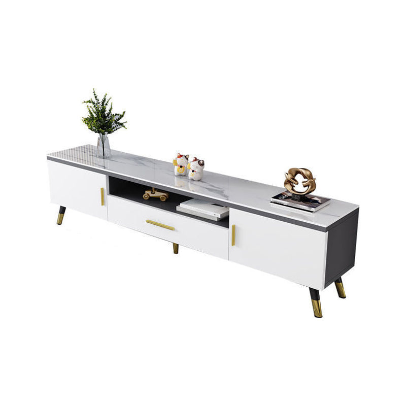 Gorgeous TV Stand Console With Record Storage , Glass and Wood TV Stand in Grey / White 55"L x 14"W x 18"H Grey Clearhalo 'furn' 'furn_tv_stands_entertainment_centers' 'Furniture' 'Living Room Furniture' 'TV Stands & Entertainment Centers' 'TV Stands & Media Storage Furniture' 'tv_stands_entertainment_centers' 5276646