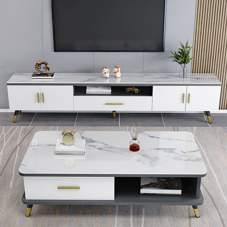 Gorgeous TV Stand Console With Record Storage , Glass and Wood TV Stand in Grey / White Clearhalo 'furn' 'furn_tv_stands_entertainment_centers' 'Furniture' 'Living Room Furniture' 'TV Stands & Entertainment Centers' 'TV Stands & Media Storage Furniture' 'tv_stands_entertainment_centers' 5276648