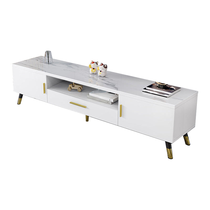 Gorgeous TV Stand Console With Record Storage , Glass and Wood TV Stand in Grey / White 55"L x 14"W x 18"H White Clearhalo 'furn' 'furn_tv_stands_entertainment_centers' 'Furniture' 'Living Room Furniture' 'TV Stands & Entertainment Centers' 'TV Stands & Media Storage Furniture' 'tv_stands_entertainment_centers' 5276649