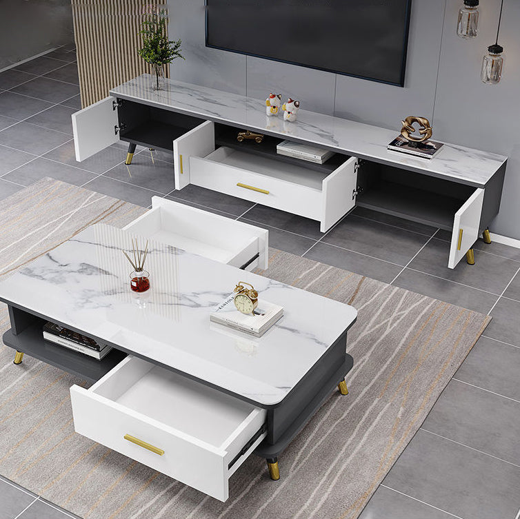 Gorgeous TV Stand Console With Record Storage , Glass and Wood TV Stand in Grey / White Clearhalo 'furn' 'furn_tv_stands_entertainment_centers' 'Furniture' 'Living Room Furniture' 'TV Stands & Entertainment Centers' 'TV Stands & Media Storage Furniture' 'tv_stands_entertainment_centers' 5276660