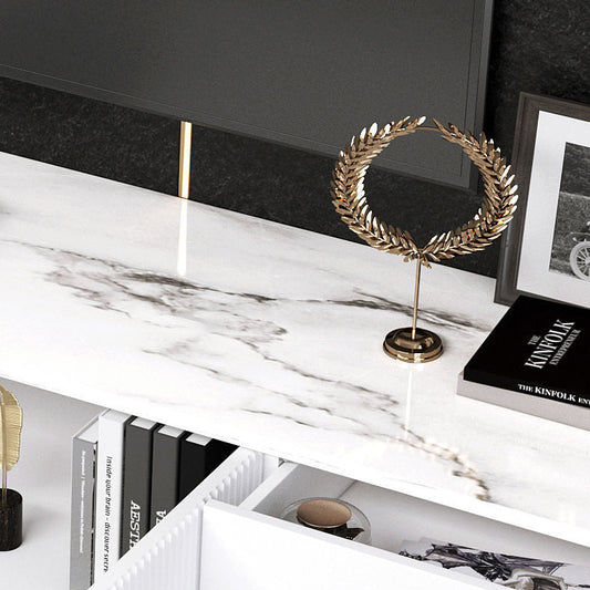 16 - pollici H console TV scandinava, supporto TV in legno / pietra con archiviazione