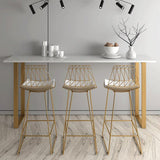 Stenen balktafel traditionele luxe rechthoekige bar eettafel met sleeënbasis in goud