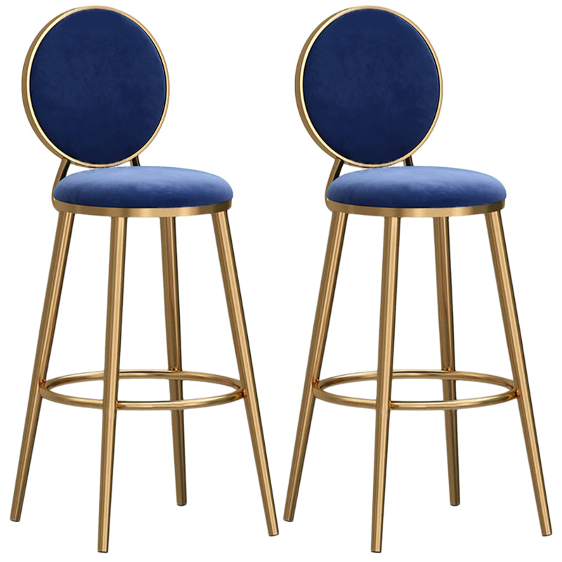 Glam Velvet Bar Stool Low Back Footrest Round Indoor Counter and Bar Stool